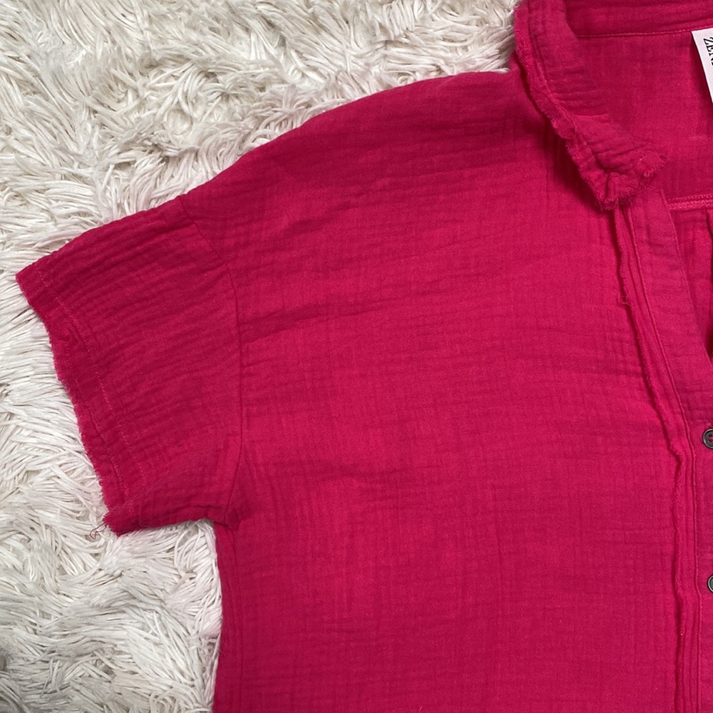 Zenana Button Down Gauze Top 💗 Pink - Picture 6 of 14